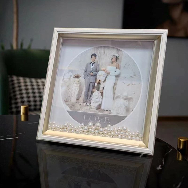 珍珠摆台相框画框定作照片婚纱照宝宝照简约现代正方形桌摆品