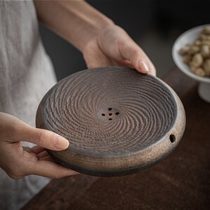 粗陶壶承圆形储小茶盘陶瓷茶杯托干泡台干泡盘杯垫壶托