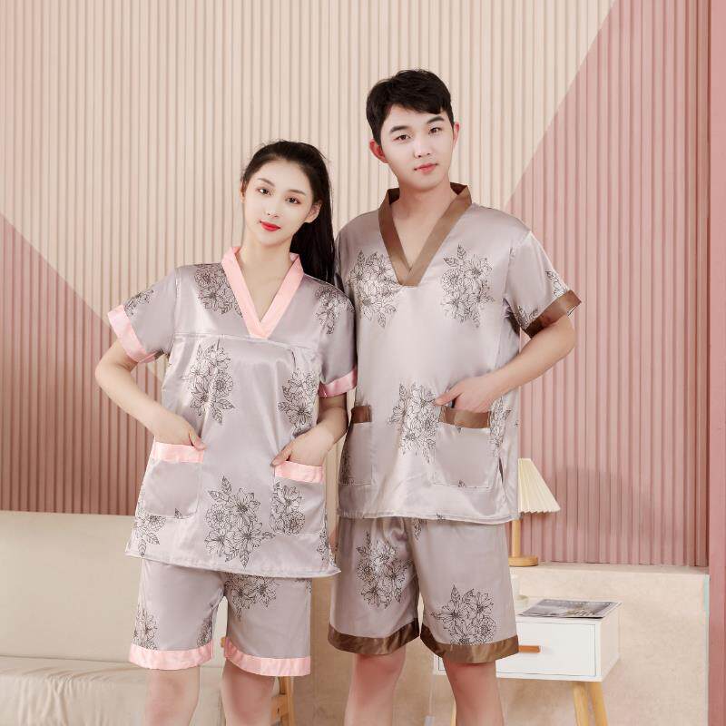 贡缎汗蒸服男女桑拿洗浴服情侣刮痧推油服大码按摩足疗服套装家居