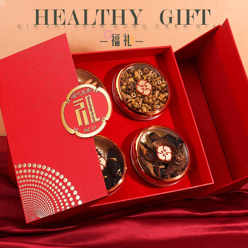双开门见福四宝滋补品燕窝虫草海参羊肚菌空红色