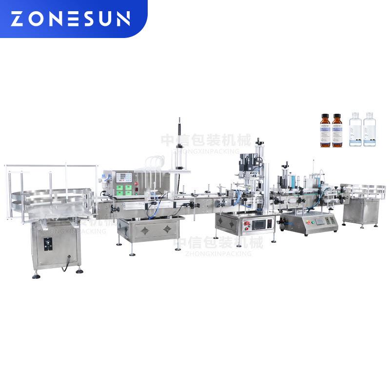 小型全自动灌装旋盖贴标机 果汁饮料液体定量罐装包装生产线