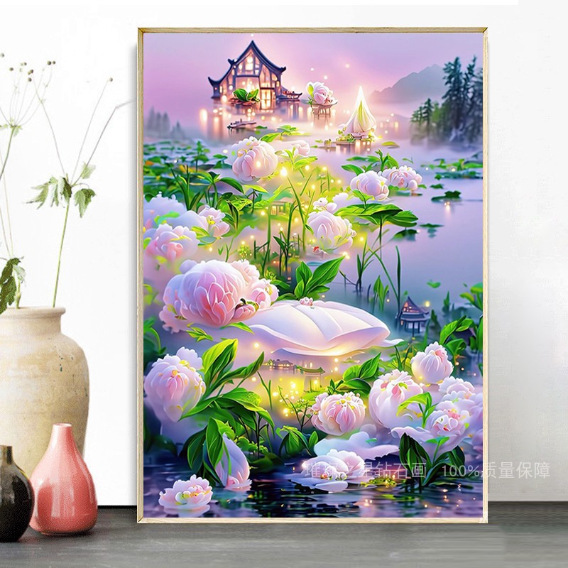 钻石画满钻牡丹花点贴钻十字绣手工粘钻唯美风景