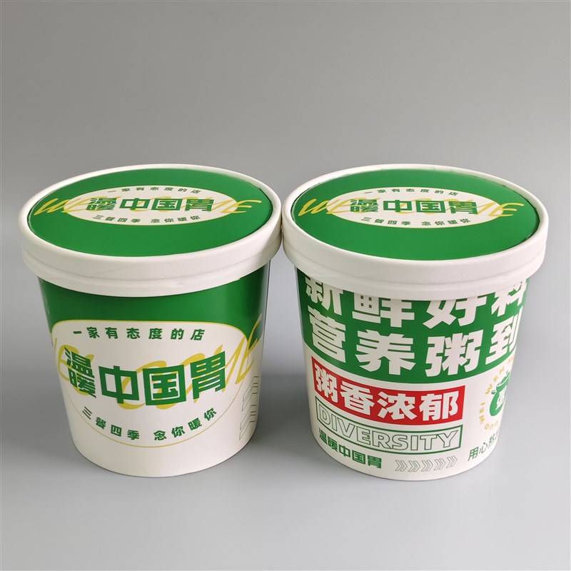 圆形一次性纸碗牛纸粥桶外送汤碗甜品炒酸奶粥打包盒盖