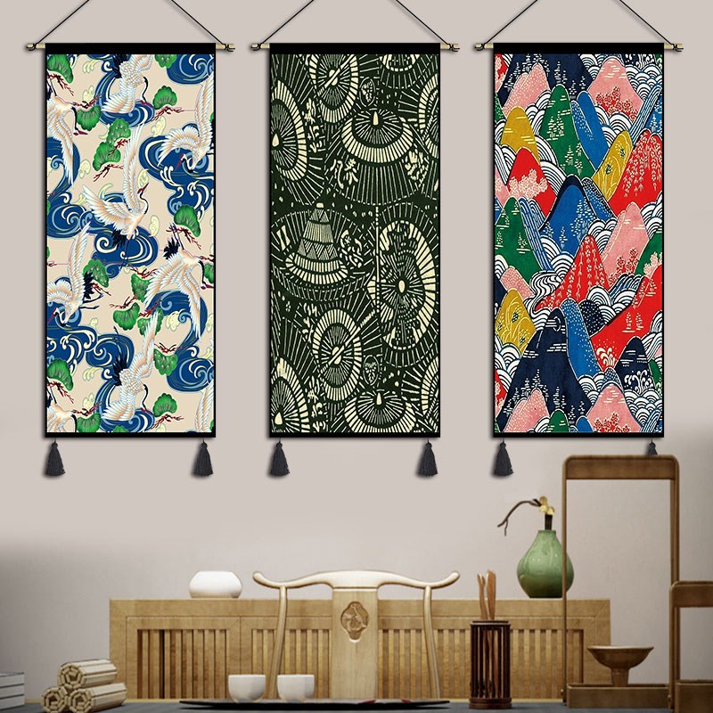 日式浮世绘挂画布艺客厅卧室装饰画纹身店餐厅寿司T店挂毯背景挂图片