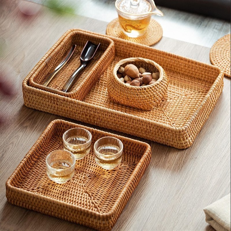 一物一家越南秋藤编织糖果收纳盘蔬菜果零食干果杂物点心收纳盒