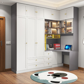 现代简约转角书柜桌 书架习桌一体储物柜 书桌连体组合衣柜