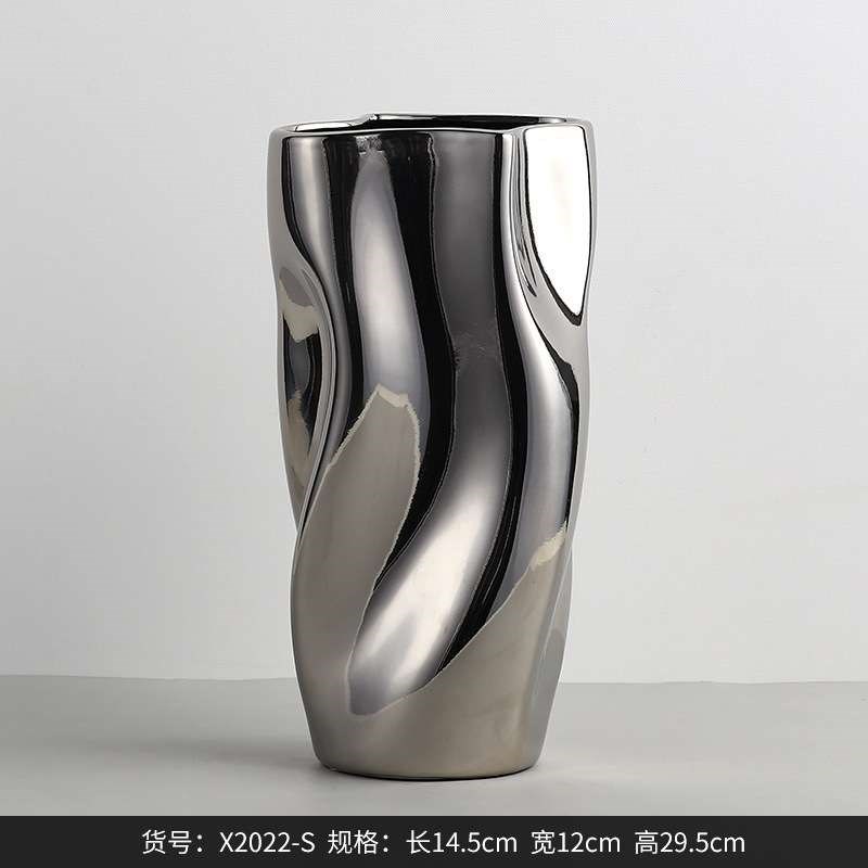 花瓶插花陶瓷金属电镀银色培器皿复古