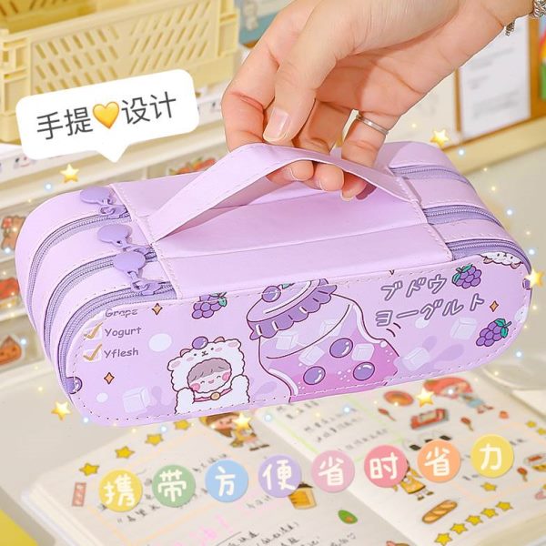 笔袋三层简约女生女孩大容量文具盒初中小学生儿童多功能铅笔盒