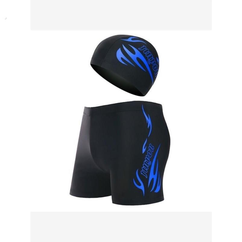 男士游泳裤泳帽套装温泉平角宽松速干大码男孩青少年防尴尬加大