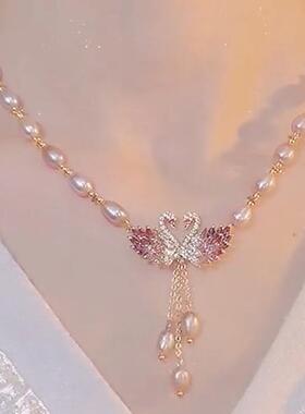 天鹅淡水珍珠项链新潮长款设计感小众女夏秋冬毛衣中式国风饰高级