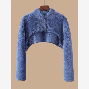 睡觉肩颈保暖长袖 坎肩女珊瑚绒喂奶披肩玩手机护肩200斤短外套女