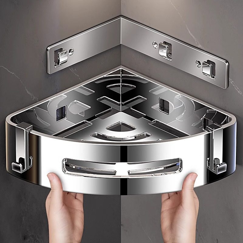 304不锈钢浴室三角置物架加大加厚免打孔卫生间转角架放沐浴露架