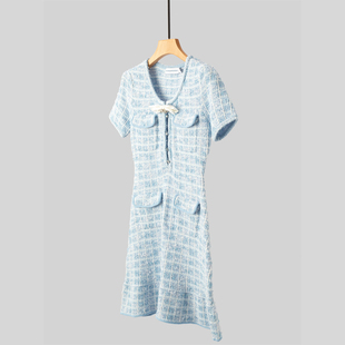 开衫 法式 连衣裙 p蓝色蝴蝶结小香气质收腰针织长短袖 外套 千金风S