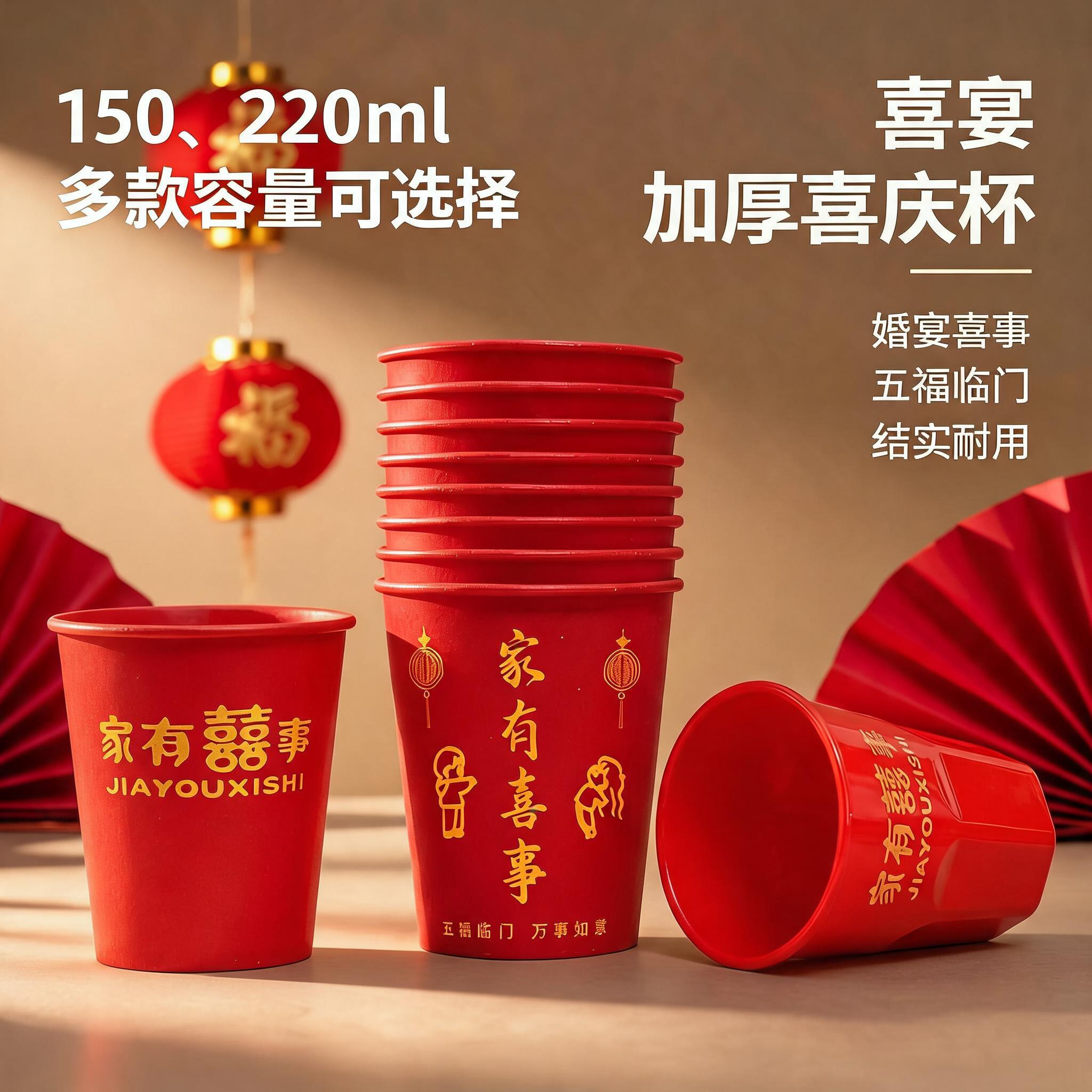 一次性稻壳加厚耐高温喜字敬酒杯