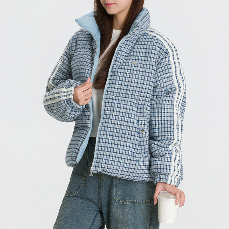耶运动阿迪达斯2026冬季女装运动服羽绒服宽松版型小提花工艺立领