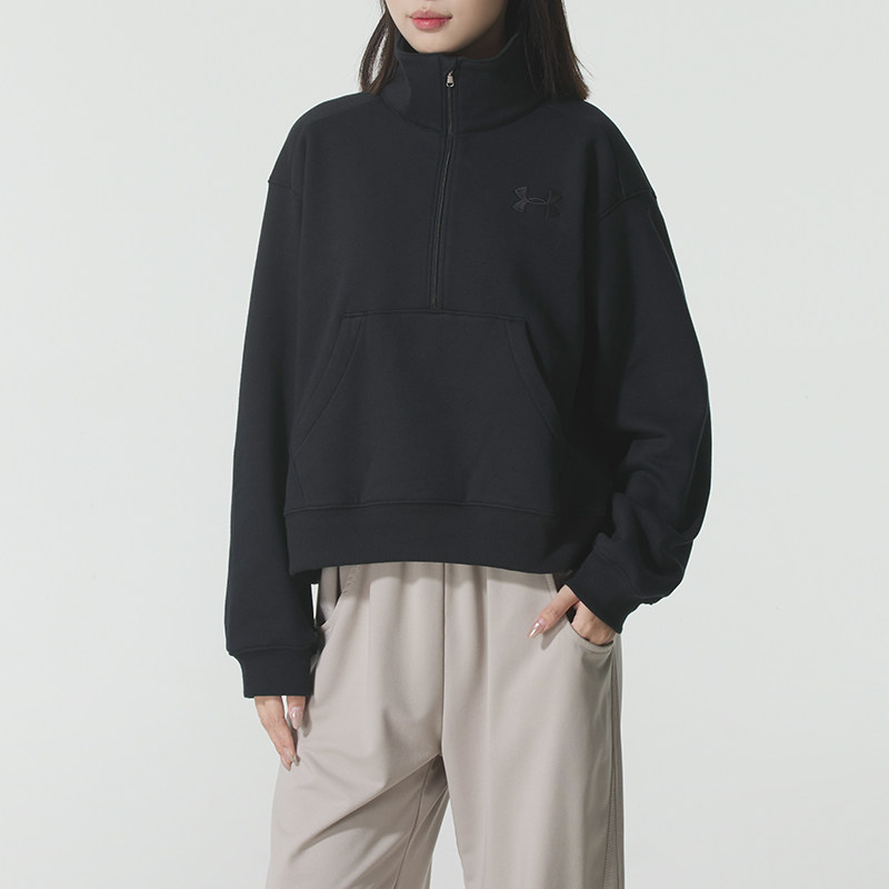 耶运动安德玛卫衣女26春秋款加绒保暖宽松半拉链立领休闲套头衫