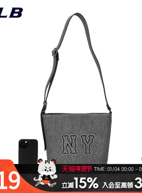 MLB水桶包情侣单肩包新款丹宁风时尚黑色牛仔休闲包3ABML054N