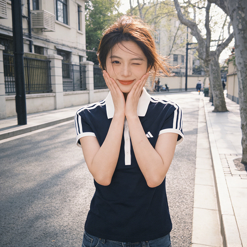 阿迪达斯POLO衫短袖女装夏季新款韩版修身上衣翻领半袖T恤kd7597