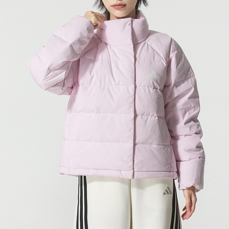耶运动阿迪达斯（）羽绒服女装 2026秋季新款粉色短款立领羽绒外