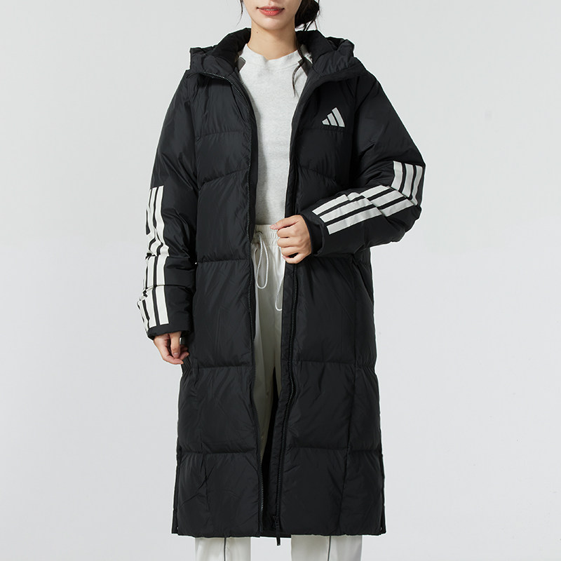 阿迪达斯长款羽绒服男冬季新款情侣过膝加厚连帽外套女JG3840