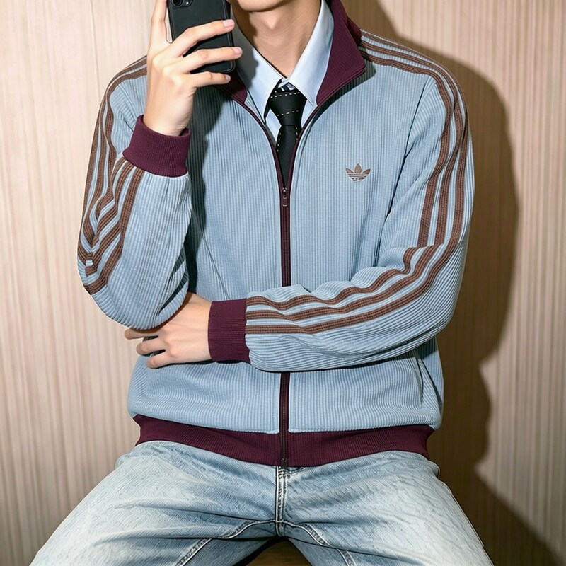 耶运动阿迪达斯三叶草男装运动服新款三条杠上衣针织华夫格外套