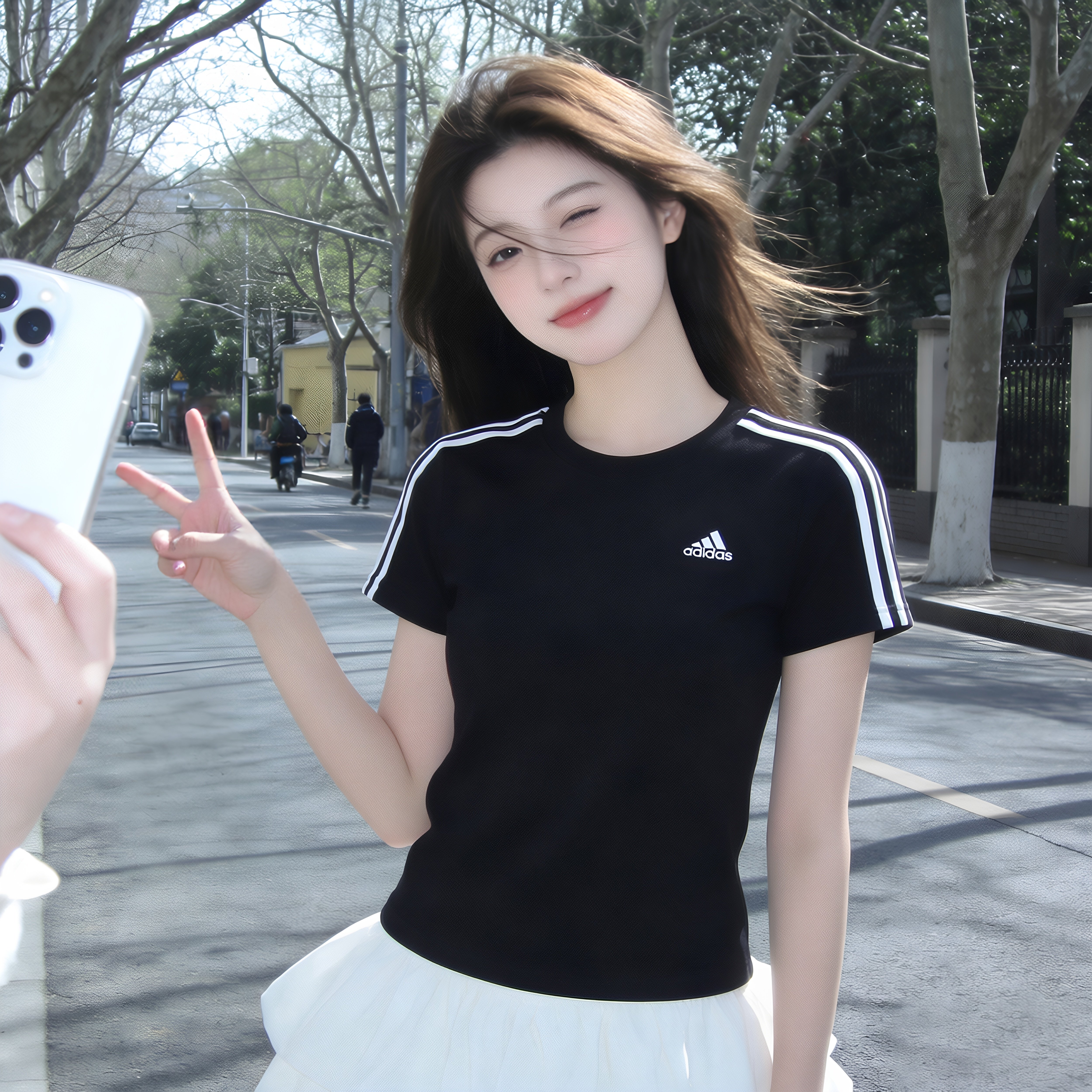 耶运动阿迪达斯官方正品女装运动服26夏新款黑色修身半袖短袖T恤