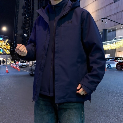 安德玛三合一外套男2025冬季新款冲锋防风衣防泼水户外进藏登山服