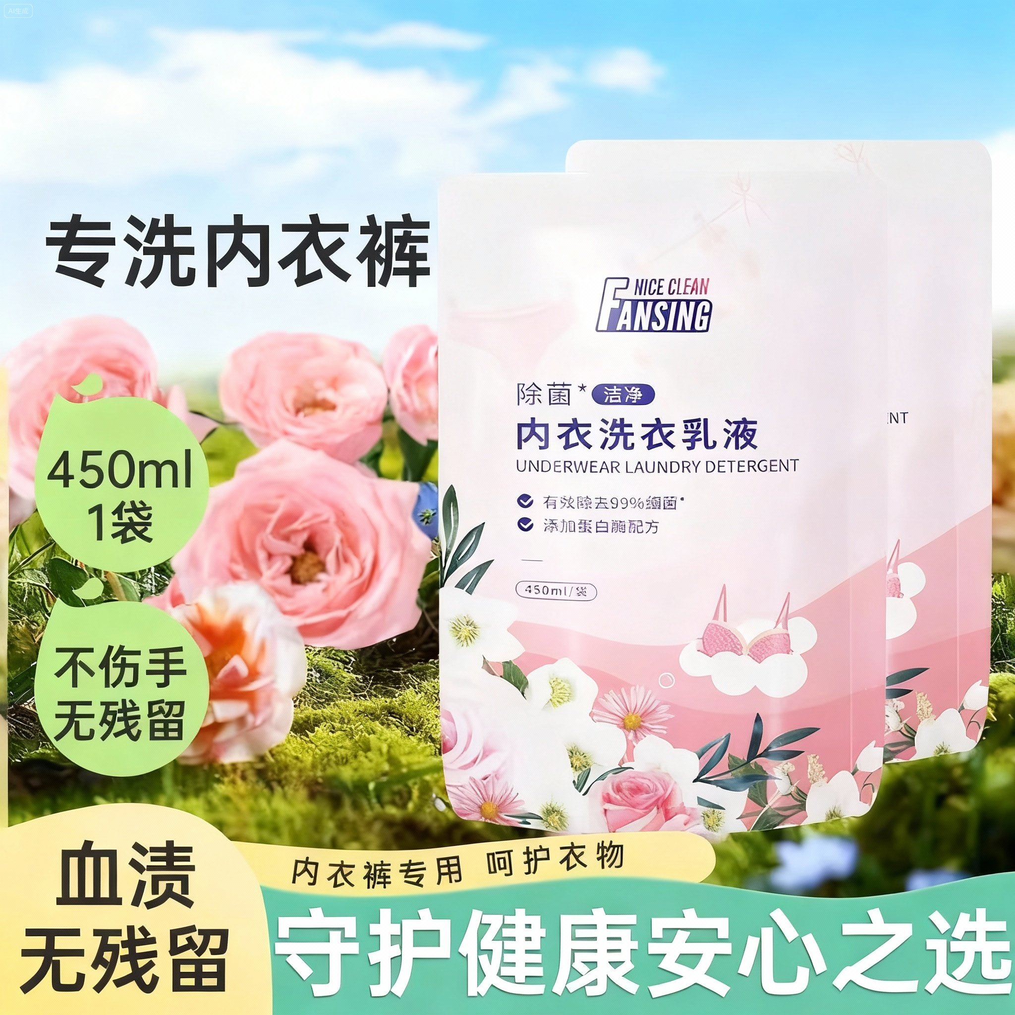 内衣洗衣液女 除菌99%蛋白酶洁净 抑菌去血渍 450ml*1袋专用款,洗护清洁剂/卫生巾/纸/香薰,手洗洗衣液,淘宝优惠券,粉丝福利购,淘宝优惠卷