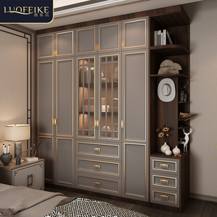 整体衣柜定制组合家用卧室开门实木衣橱柜大衣帽间定制 轻奢新中式