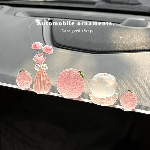 荔枝粉色玫瑰中控台汽车桌面摆件