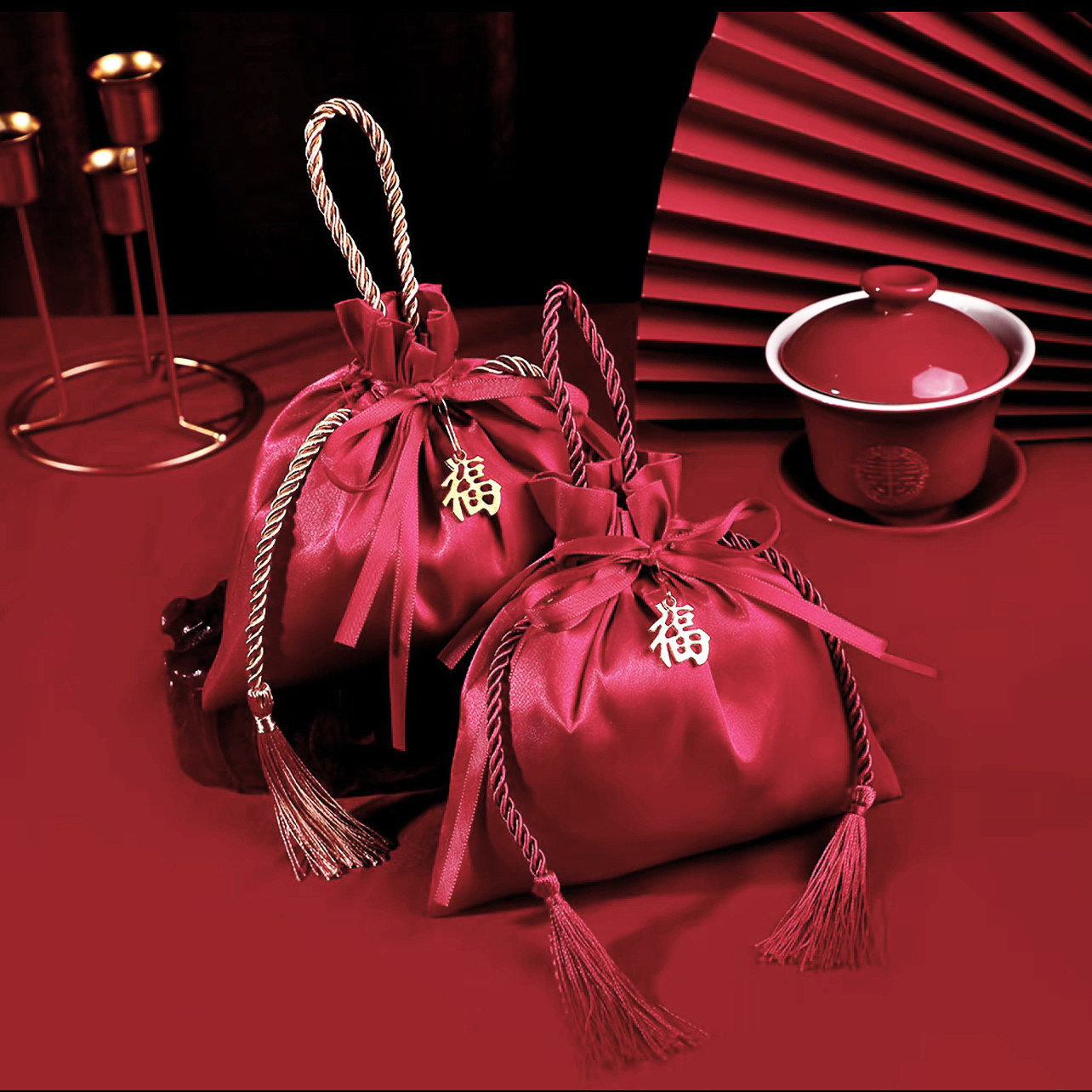 福袋抽绳束口金榜题名喜糖袋红布袋礼品袋升学宴糖果袋手提袋锻布