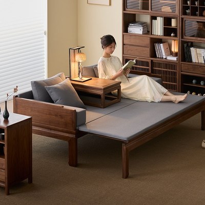 洪林坊宋式美学黑胡桃木罗汉床新中式推拉卧榻客厅沙发红木床榻