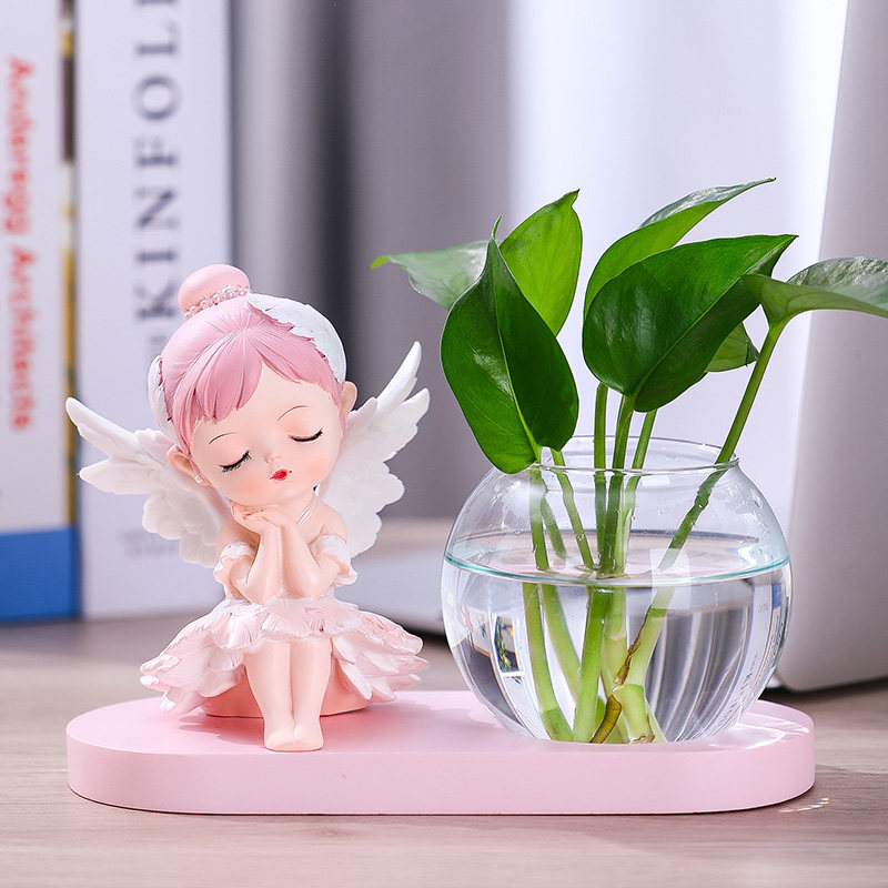 创意芭蕾女孩人偶绿萝水培花瓶客厅桌面家居装饰