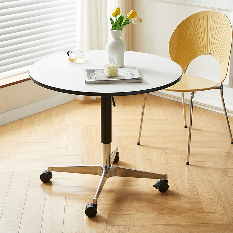 家用升降小圆桌带轮可移动简约现代阳台小桌子简易边几茶几客厅