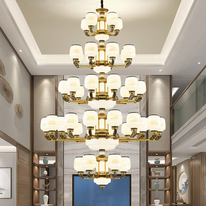 复式楼客厅大吊灯新中式别墅挑空大厅主灯中空楼中楼挑高新款灯具