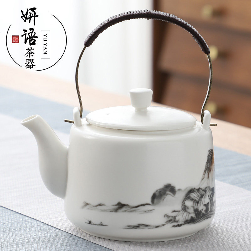 羊脂玉白瓷茶壶陶瓷壶凉壶耐温泡茶容量单壶瓷茶壶