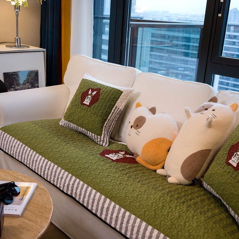 现代风高档沙发垫清新豆沙绿兔子元素沙发坐垫加厚垫,居家布艺,沙发垫,淘宝优惠券,粉丝福利购,淘宝优惠卷