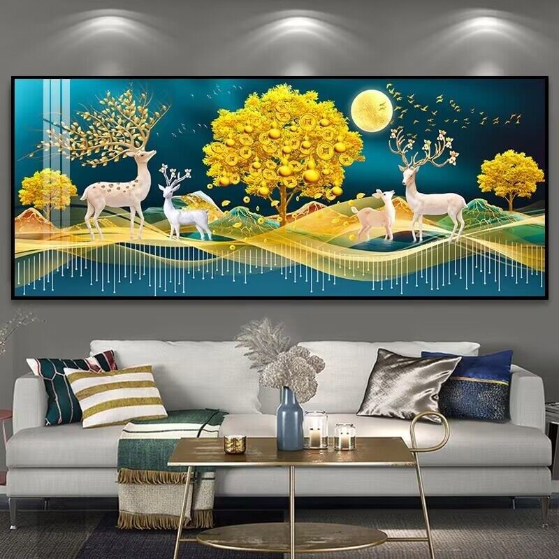 钻石画满钻招财麋鹿发财树手工点砖贴钻粘钻十字绣0,居家布艺,钻石绣,淘宝优惠券,粉丝福利购,淘宝优惠卷