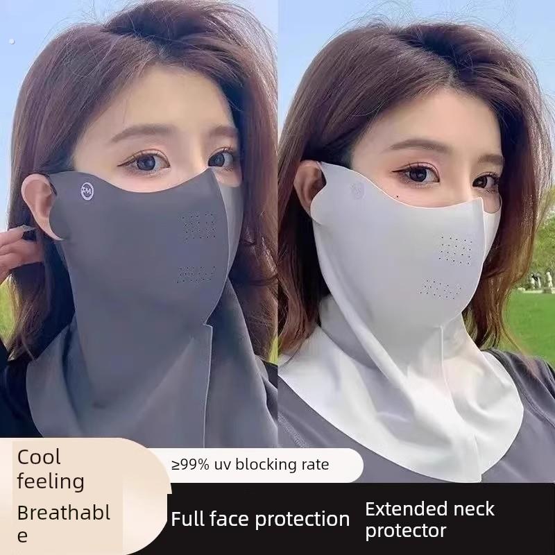 防晒面罩女防紫外线夏季开车骑行透气护颈遮脖子遮阳全脸冰丝口罩
