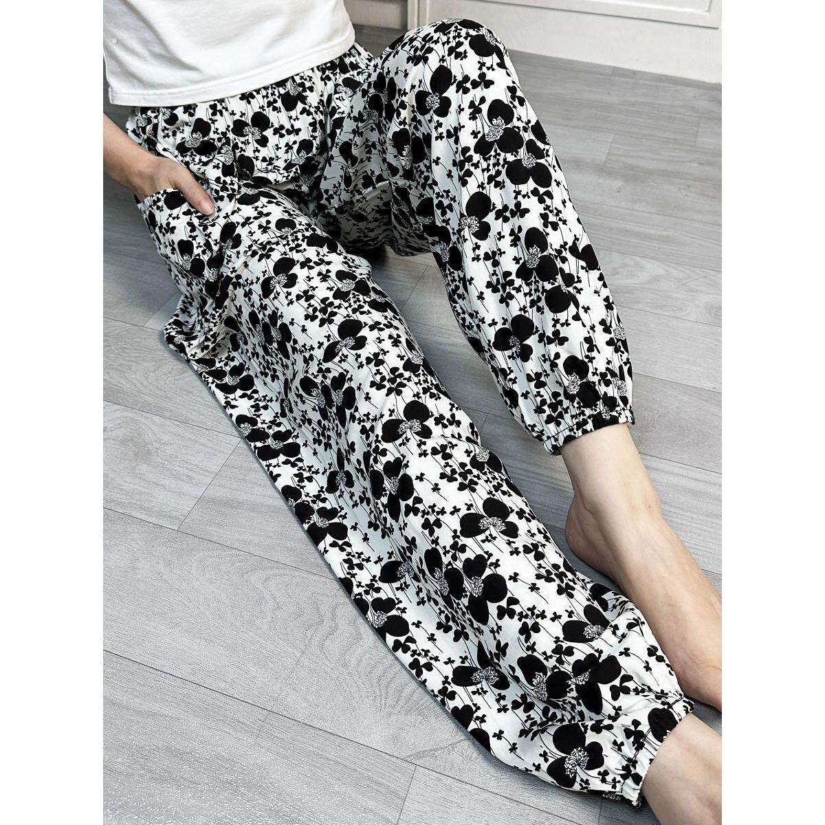 棉绸灯笼裤女士夏季成人防蚊裤沙滩裤人造棉休闲宽松束脚裤