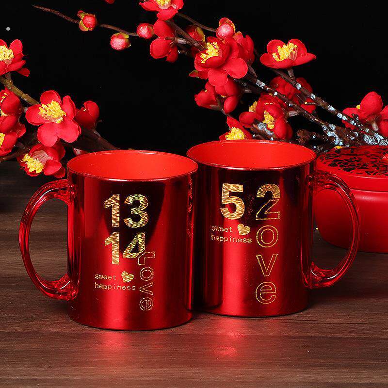 结婚漱口杯一对红色婚庆情侣塑料喜庆牙刷杯陪嫁婚庆新婚牙杯