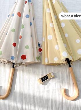 vintage港式·长柄雨伞女波点16骨加大折叠自动加固结实晴雨两用