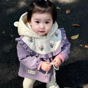 罩衣女宝宝防脏秋冬加厚长袖 围裙儿童护衣外穿围兜可爱荷叶边饭衣