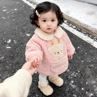 罩衣女宝宝外穿冬加厚罩衫 围裙吃饭围兜反穿护衣 宝宝防水防脏长袖