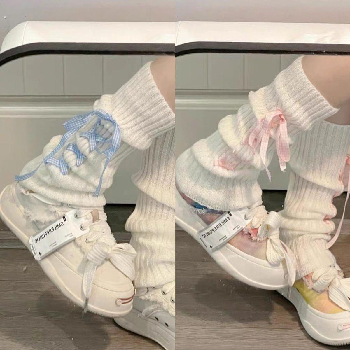 女童y2k少女亚文化小众腿套幼儿园显瘦格纹蝴蝶结绑带泡泡袜宝宝