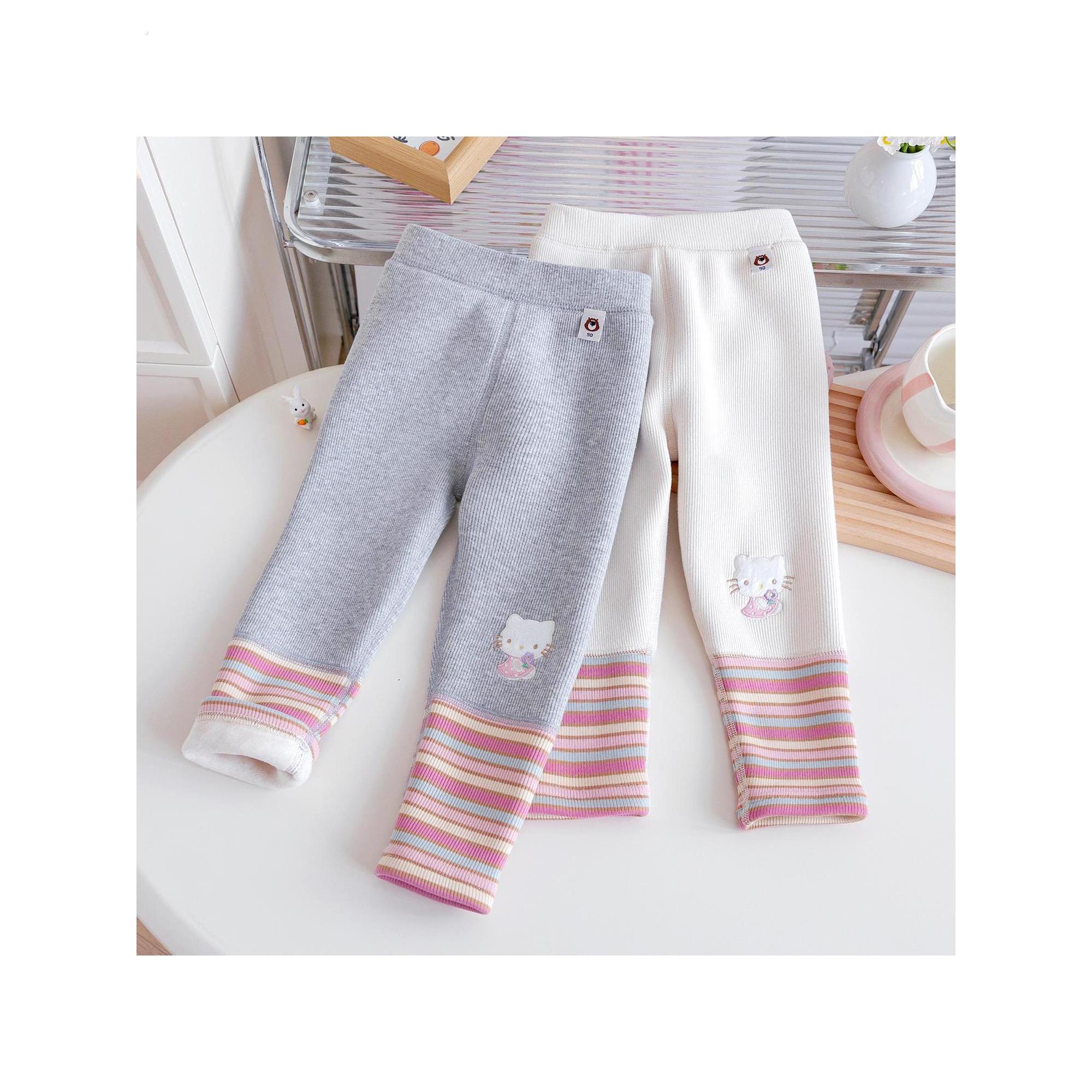 洋气女童秋冬一体绒保暖无骨打底裤宝宝时髦冬装长裤条纹童装裤子