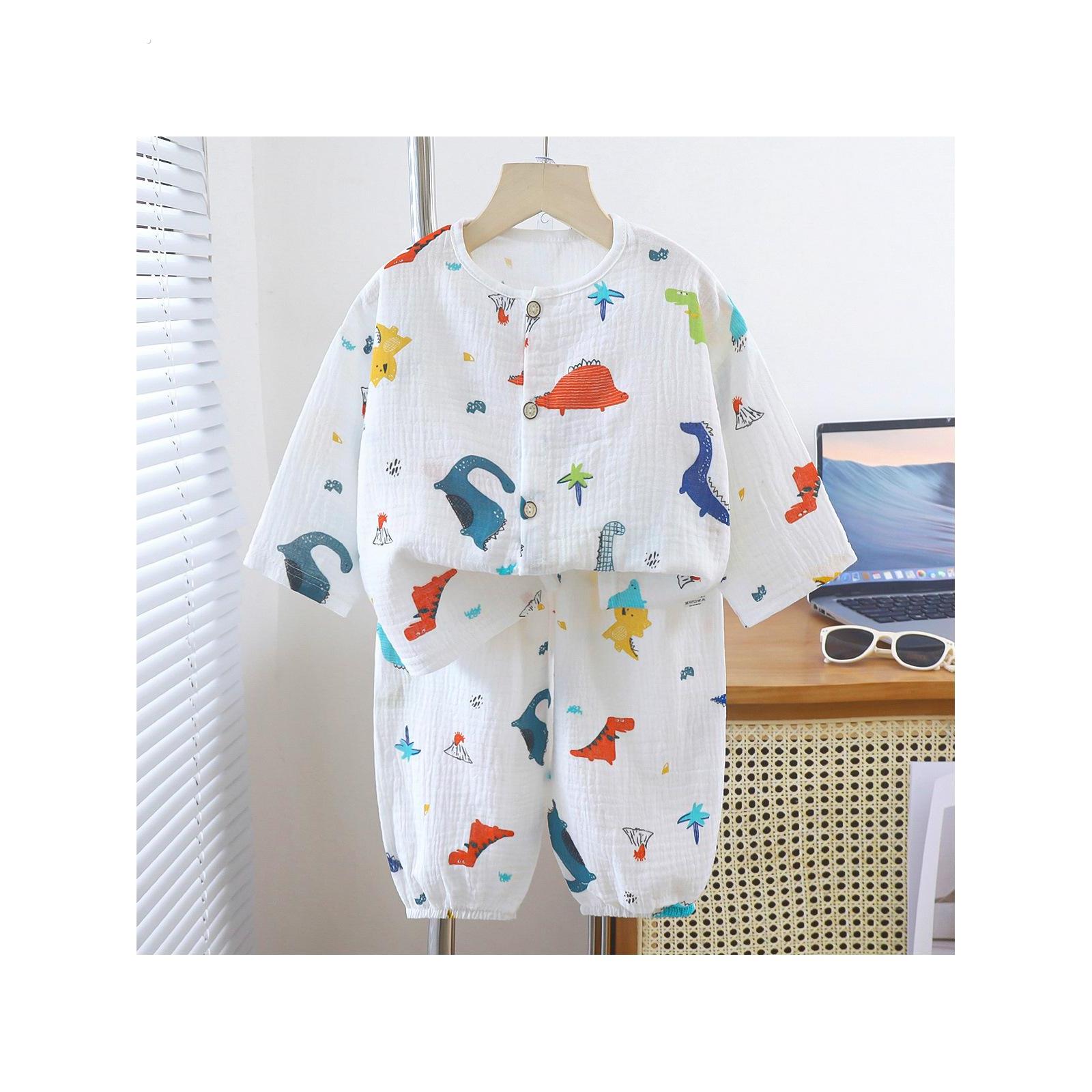 男童睡衣秋季新款男孩子儿童套装宝宝纯棉a类双层纱布全棉家居服