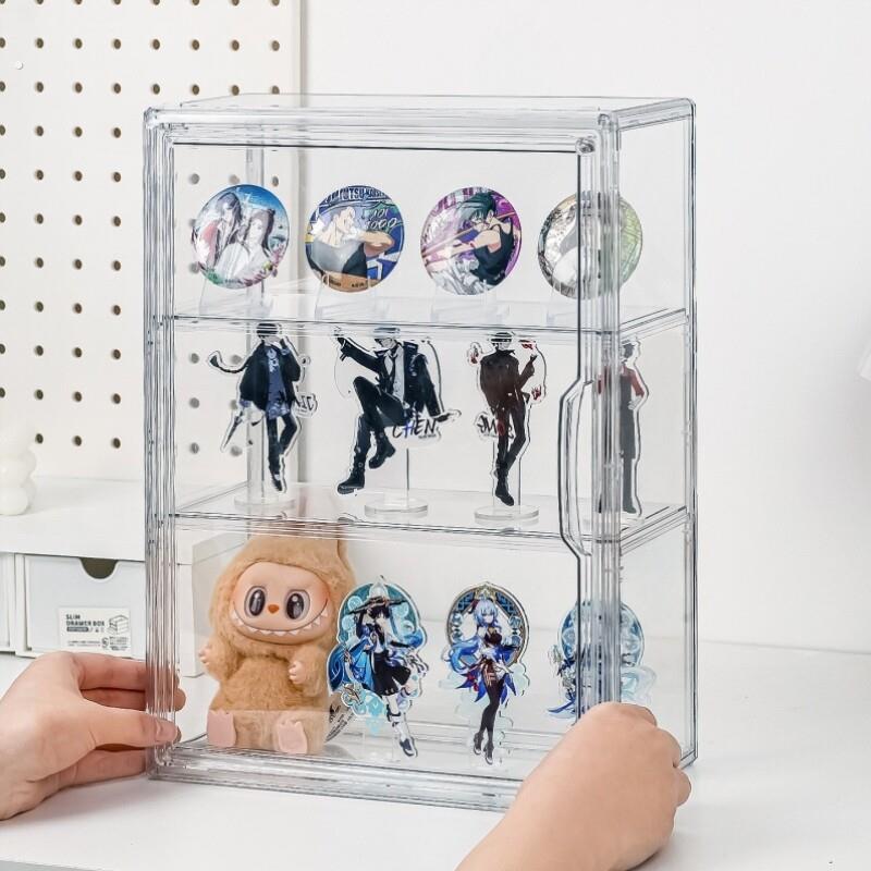 压克力展示盒吧唧谷子立牌展示架桌面透明收纳盒模型柜子痛柜防尘