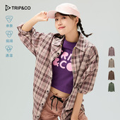 TRIP&CO韩系短袖 宽松显瘦上衣 格纹衬衣外套薄款 衬衫 女2025新款
