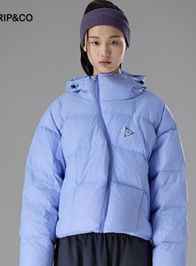 TRIP&CO简约时尚保暖舒适透气防风不对称撞色拉链短款连帽羽绒服
